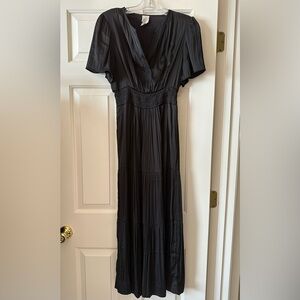Joie Women’s Black Satin Maxi Full Length Ruched Waist Dress Size Small